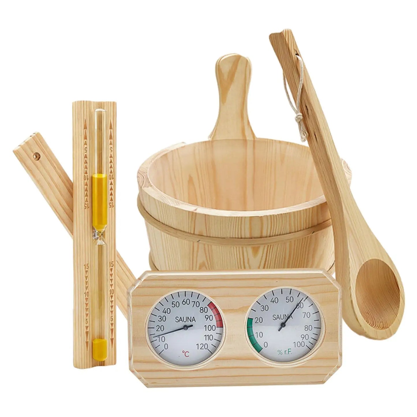 Sauna Accessories Set 4L Bucket Ladle Hourglass Sand Timer for Bathroom SPA Bathtub