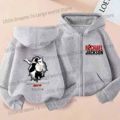 Michael Jackson Thin Long Sleeve Zipper Jacket Boys Hooded Clothes Autumn Spring Singer MJ Zip Up Streetwear with Pocket Tops