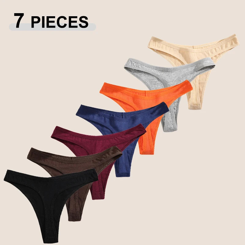 7Pcs/Set Seamless Cotton Panties For Women Sexy Low Waist Cotton Soft Thongs Ladies Solid Color Underpants Breathable G-strings