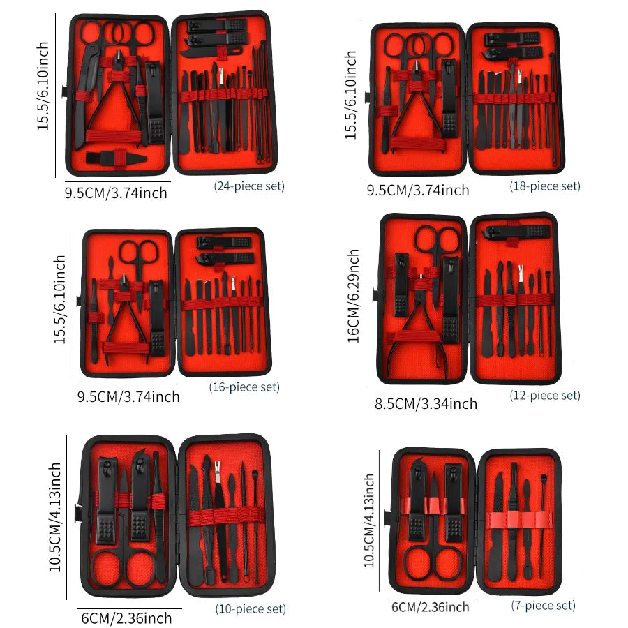 Nagelklippare Set 4–24 delar – Rostfritt Stål Manikyr Pedikyr Nageltrimmer Öronrensare, Svart