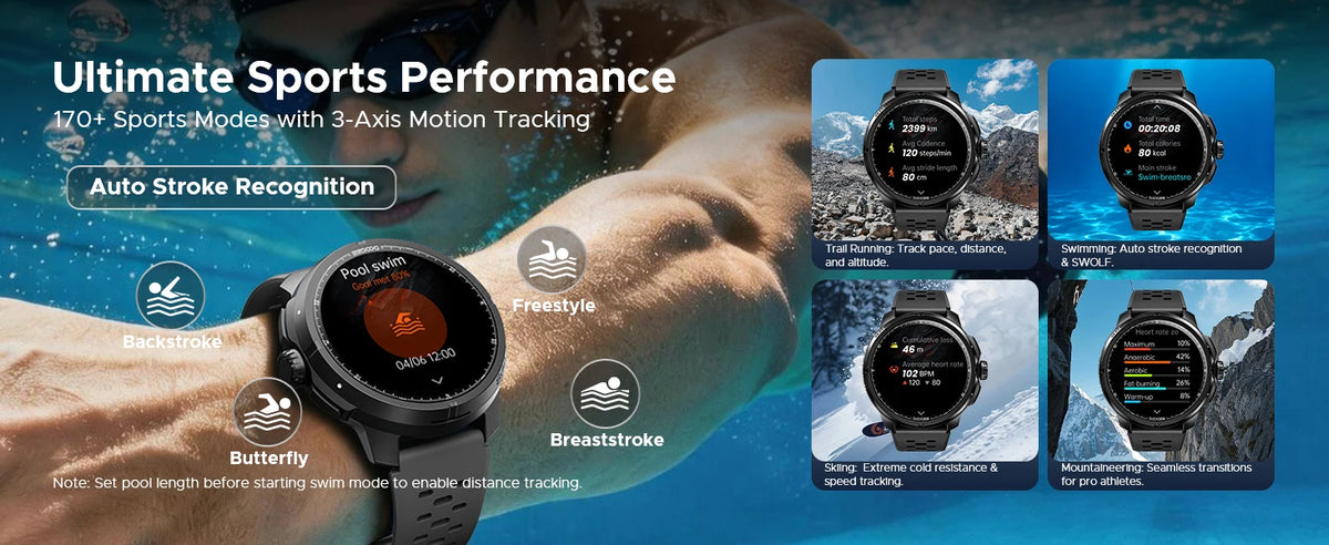 DOOGEE ANYMOVING M1 PRO Smart Watch 1.5" AMOLED Dual Band GPS Smart Watch with Offline Maps 170+ Sports Modes Fitness Watch 15-Day Battery AI Voice Assistant 5ATM Waterproof Outdoor GPS Watch
