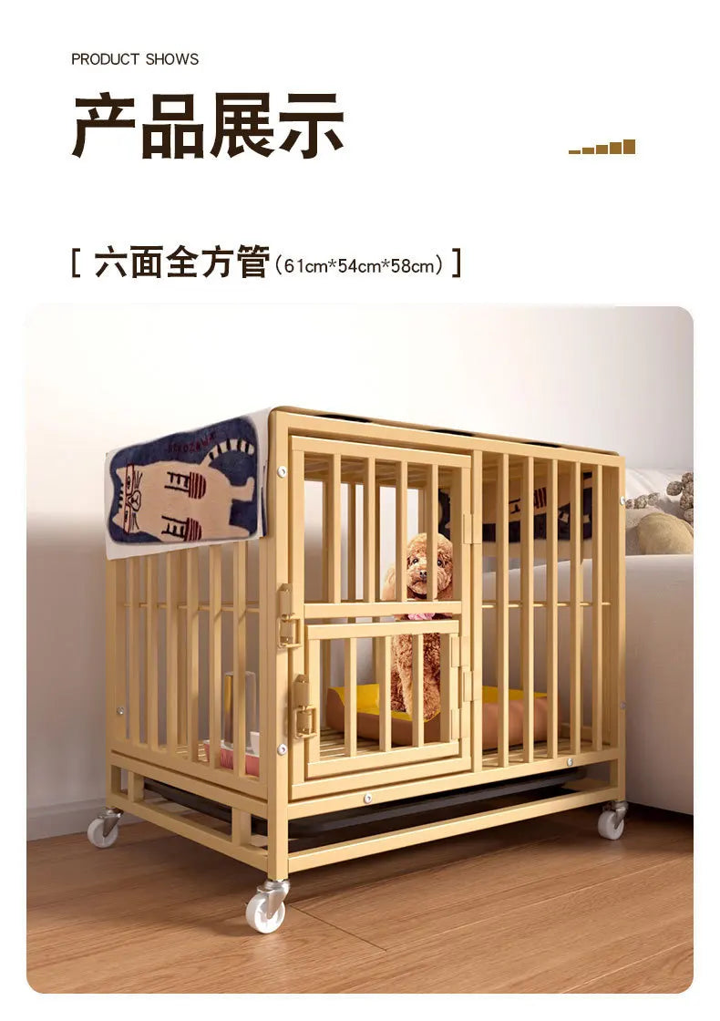 Heavy Duty Square Tube Dog Cage for Medium Large Dogs Indoor Metal Kennel with Toilet Tray Foldable Iron Pet Crate Furniture