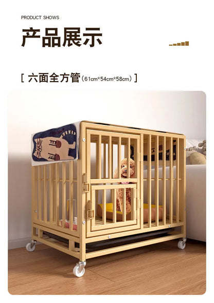 Heavy Duty Square Tube Dog Cage for Medium Large Dogs Indoor Metal Kennel with Toilet Tray Foldable Iron Pet Crate Furniture