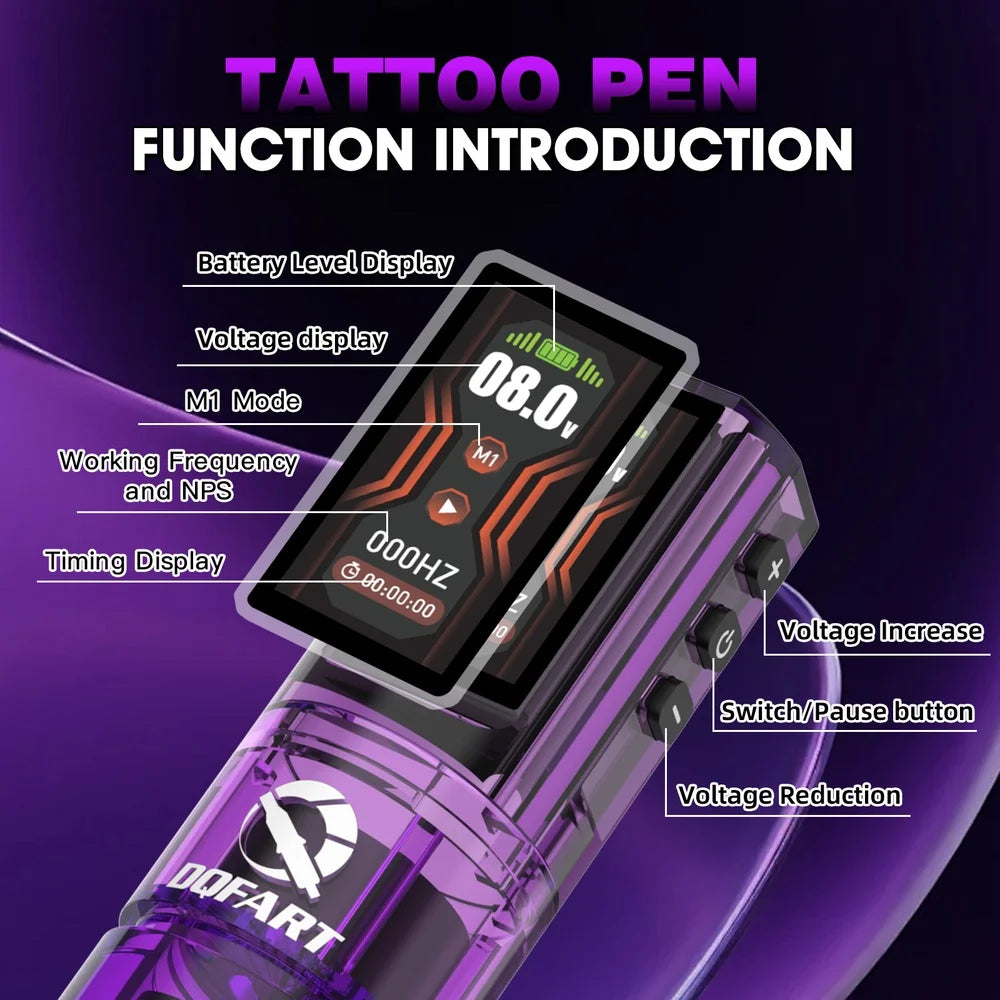 DQFART 1600mAh P2 LED Digital Display Electric Wireless Tattoo Machine Set 12V 6Colors Accessories Body Art Creative Designs