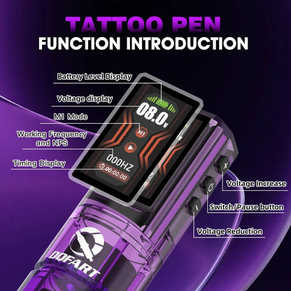 DQFART 1600mAh P2 LED Digital Display Electric Wireless Tattoo Machine Set 12V 6Colors Accessories Body Art Creative Designs