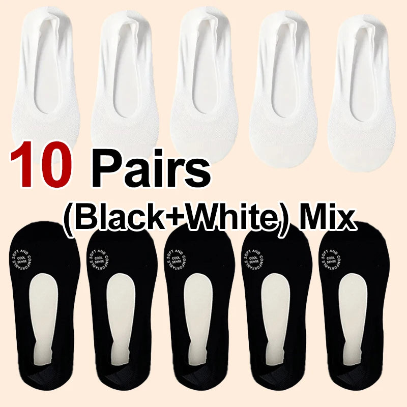 1/4/10 Pairs Women Breathable Mesh Invisible Socks Spring Summer Thin Soft Comfortable Silicone Anti Slip Cotton Casual Socks