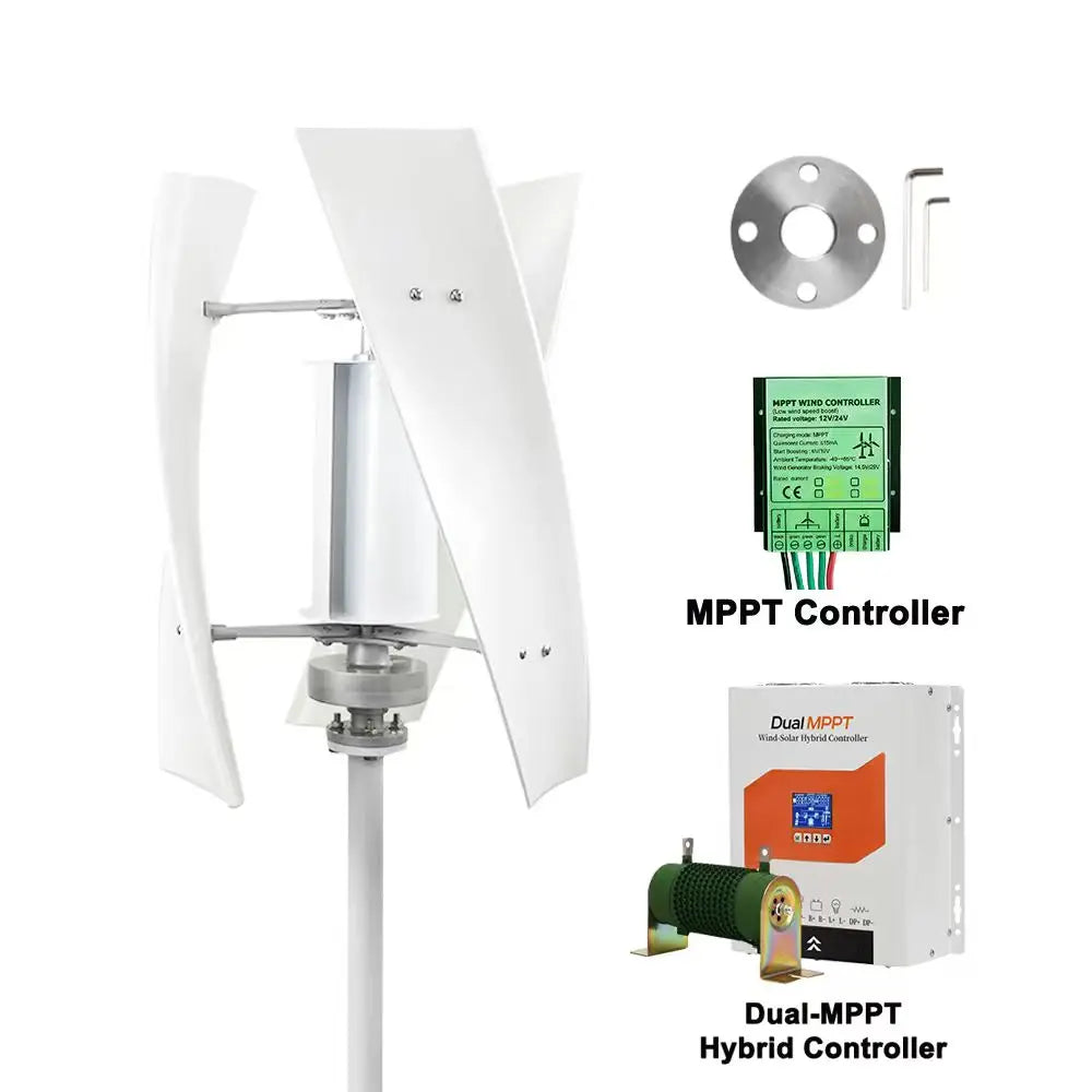 EKPAOWE Vertikal Vindturbin 3kW 12V/24V/48V – MPPT, Dual MPPT Sol+Vind Hybrid eller med 4×100W Solpaneler, EU-lager Polen