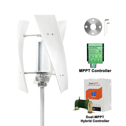 EKPAOWE Vertikal Vindturbin 3kW 12V/24V/48V – MPPT, Dual MPPT Sol+Vind Hybrid eller med 4×100W Solpaneler, EU-lager Polen