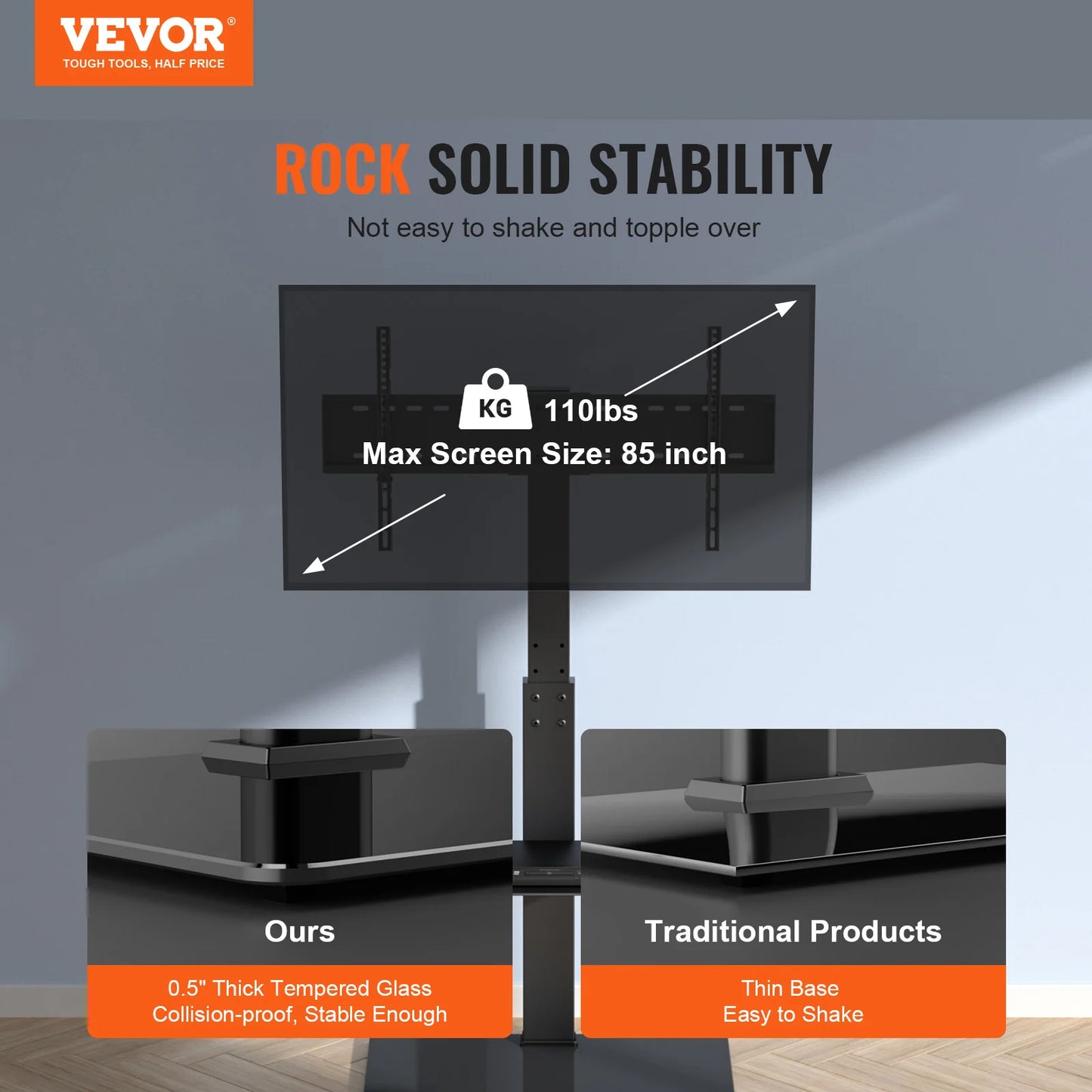 SucceBuy TV Stand Mount Swivel Tall TV Stand for 32 to 85 inch TV Height Adjustable Portable Floor TV Stand Max VESA 600 x 800mm