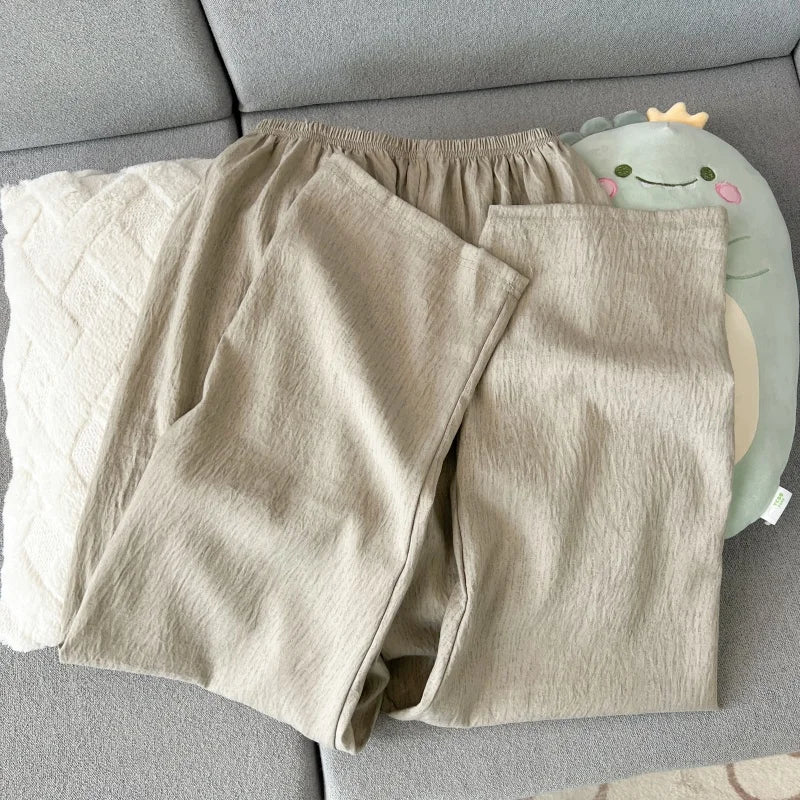 High Quality Khaki with Embroidered Dogs Couples Homewear Women's Pajamas Set Cute Casual Short-Sleeve 3 Piece Men Pajamas Set