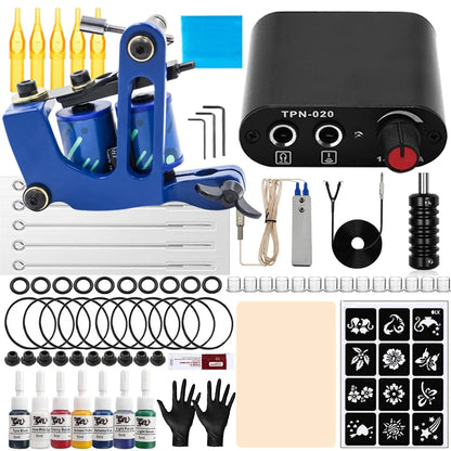 Complete Tattoo Machine Kit Power Supply with Tattoo Needles Ink Accessories Set for Tattoo Body Art Tool Permanent Makeup Kit
