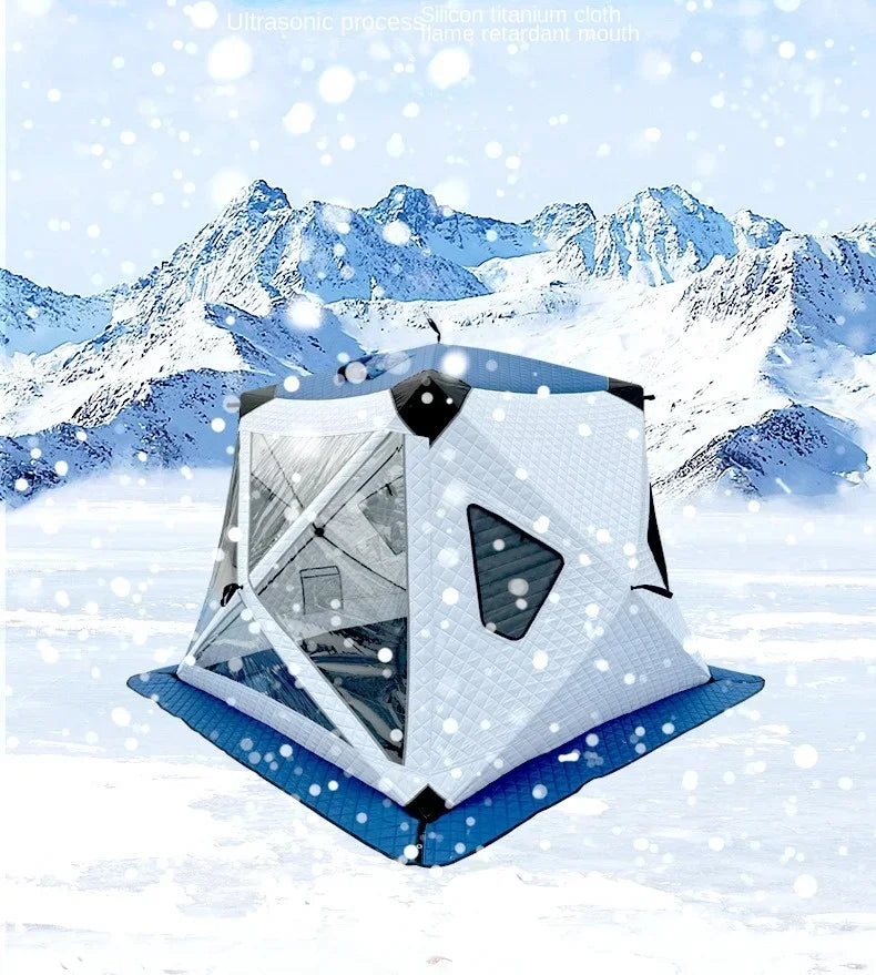 Fully Automatic Winter Ice Fishing Tent with Chimney Hole, Transparent Window, Quick Opening, Portable