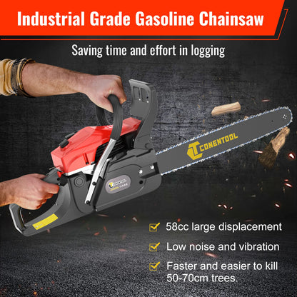 CONENTOOL Professional 58CC Gas Petrol Chainsaw 20" Chain Saw 2.55kW High Power Wood Cutter for Tree Felling Firewood Farm Forestry Garden Tool