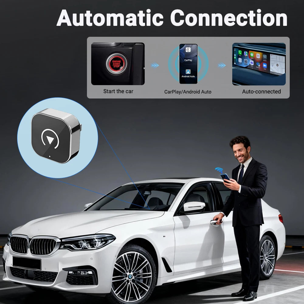 XUDA 2-i-1 Trådlös CarPlay och Android Auto-adapter – 5,8GHz WiFi, Plug & Play och OTA-uppdateringar