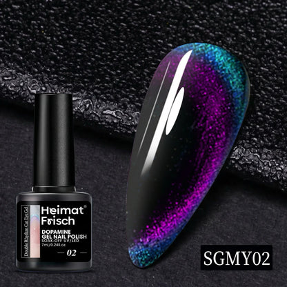 Heimat Frisch 7ml Single Bottle Double-Edge Cat Eye Gel Polish with Black Neon Polarized Chameleon Effect, Perfect for Party