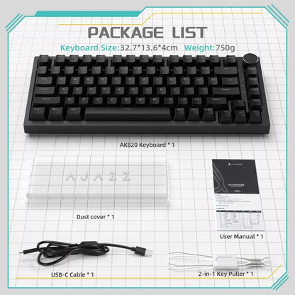 AJAZZ AK820 mekaniskt tangentbord – 75 % ANSI, volymvred och hot-swap