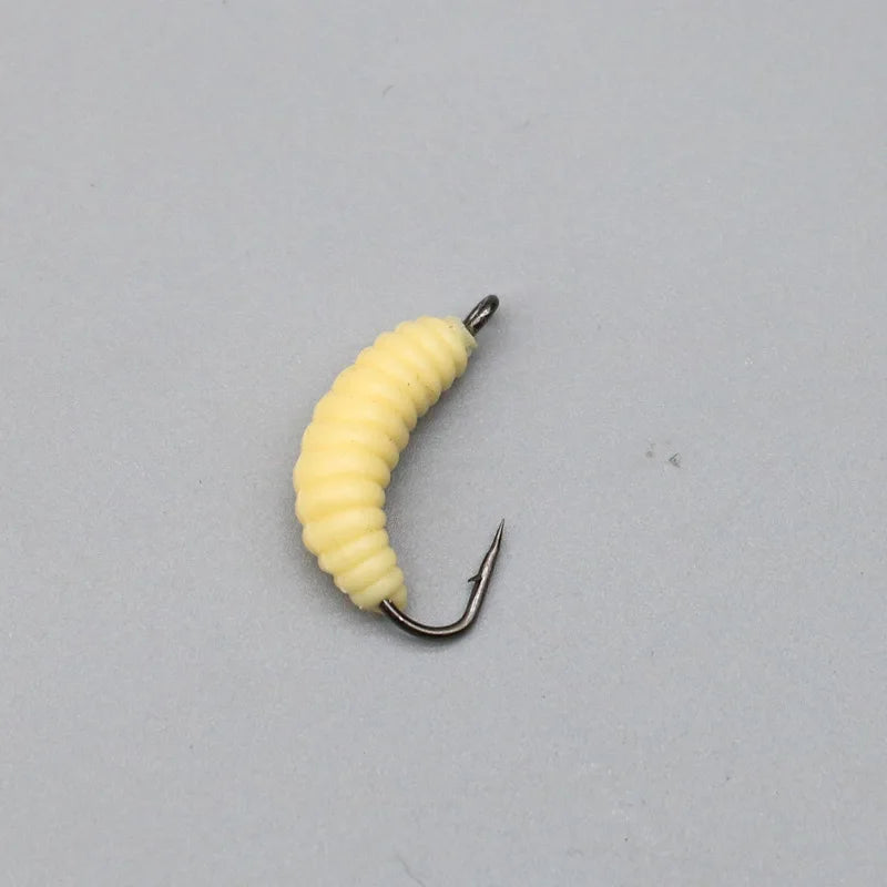 Rubber Maggots Fishing Bait Set with Hooks - Versatile Grub Lures for Bass,Trout,Crappie,Bluegill,Ideal for Freshwater Fishing