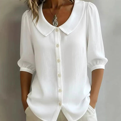 Lös Bomull-Linne Skjorta Dam – Kortärmad, Knappar, Casual Blus, 7 Färger, S–XXXL