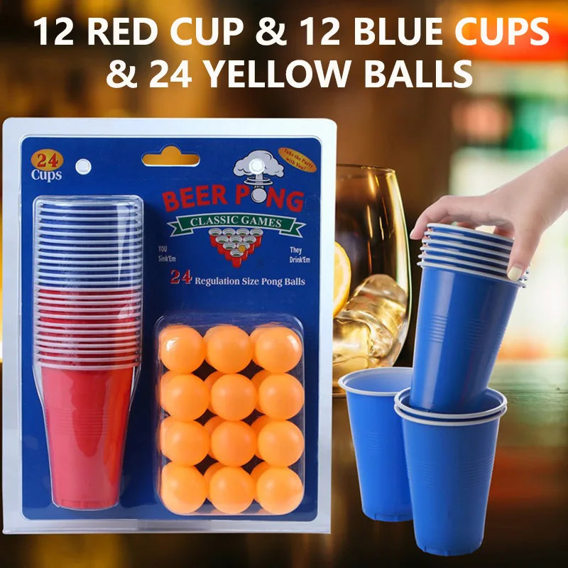 Beer Pong Game Set & Party Cups with Ping Pong Balls Recyclable Plastic Cups for Birthday BBQ Picnic Graduation House Party Work