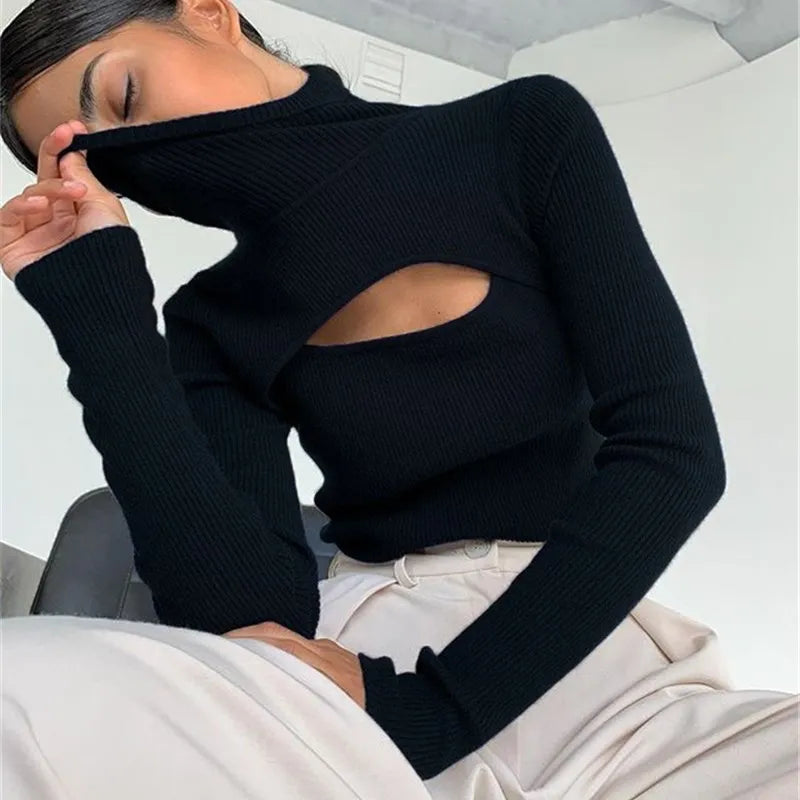 Cross-border foreign trade new autumn and winter bra long sleeve knit hoodie women's Europe and the United States single top