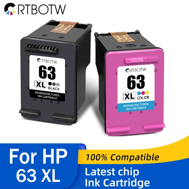 63XL Bläckpatron Kompatibel för HP 63 XL Skrivare