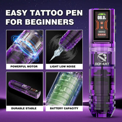 DQFART 1600mAh P2 LED Digital Display Electric Wireless Tattoo Machine Set 12V 6Colors Accessories Body Art Creative Designs