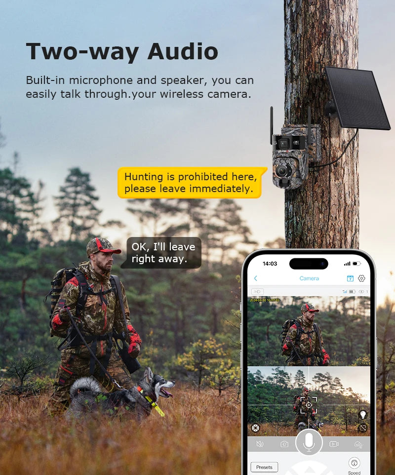 LS VISION 12MP 20X Optical Zoom 4G/ WiFi Solar Camera Outdoor Camouflage PTZ Cameras Surveillance CCTV Solar Hunting Camera Ubox