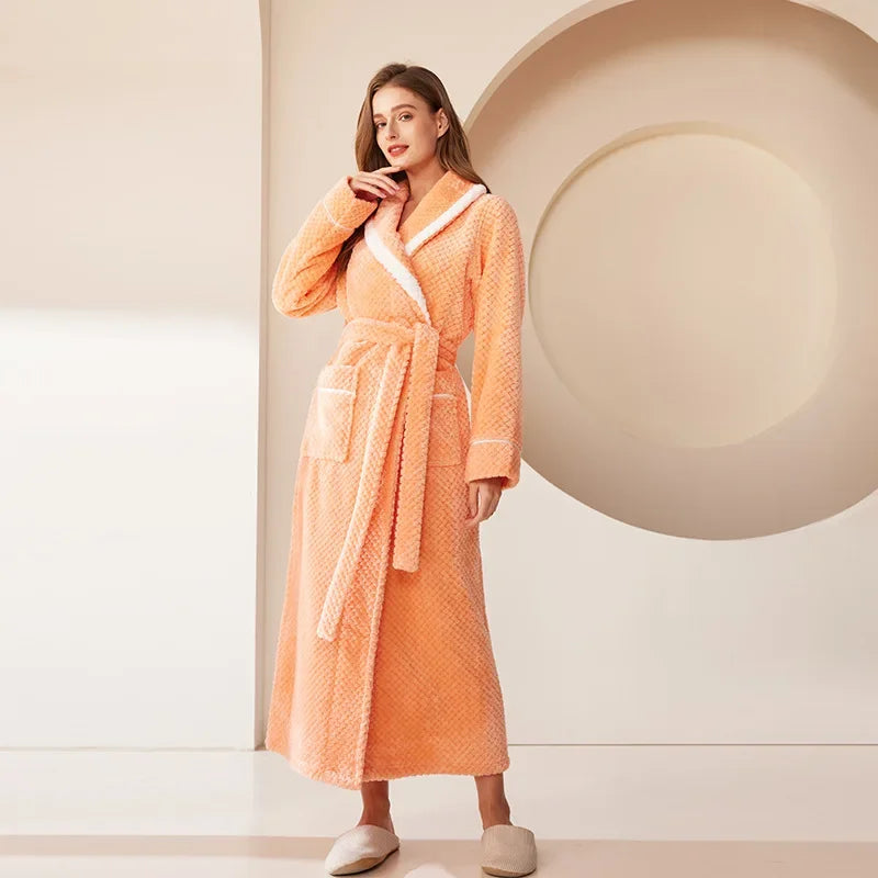 Female Autumn and Winter Warm Long Coral Velvet Thick Couple Bath Bathrobes Men Women Pajamas Shower Robe Bath Towels For Adults