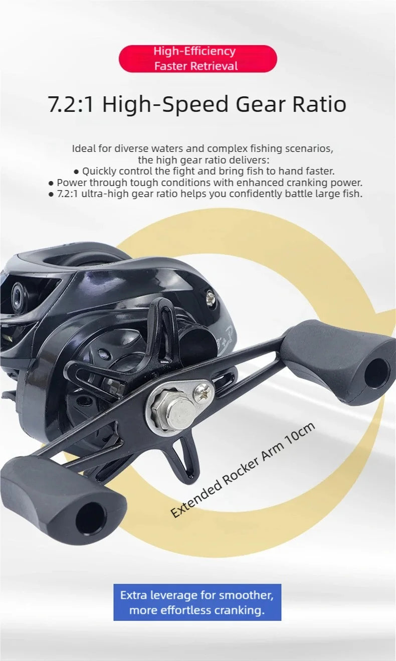 Huidiao Beginner Baitcasting Reel 7.2:1 Easy Casting Fishing Reel 10KG Max Drag 12-Level Magnetic Brake System for New Angler