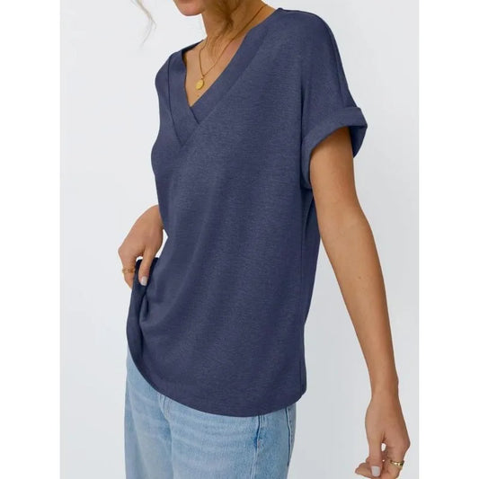 Dam Plus Size V-ringad T-shirt 2026 – Kortärmad Enfargad Casual Sommar, 1XL–5XL