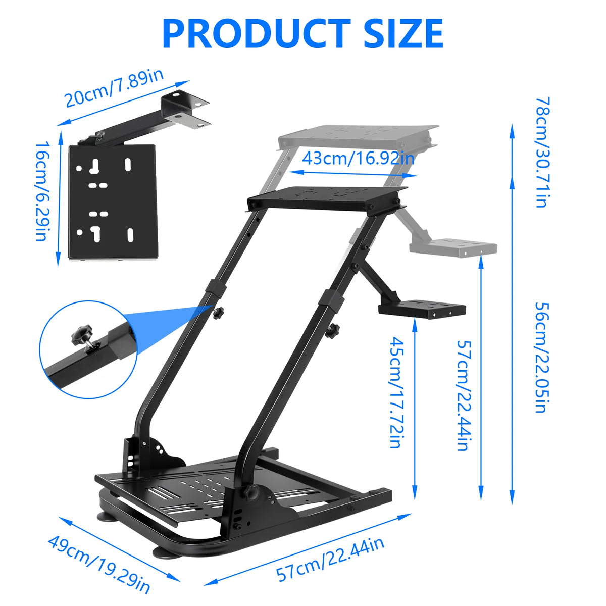 Foldable Racing Steering Wheel Stand Adjustable Universal Steering Wheel Mount Carbon Steel Racing Simulator Stand Anti-slip Feet for Gaming Racing Enthusiasts