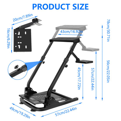 Foldable Racing Steering Wheel Stand Adjustable Universal Steering Wheel Mount Carbon Steel Racing Simulator Stand Anti-slip Feet for Gaming Racing Enthusiasts