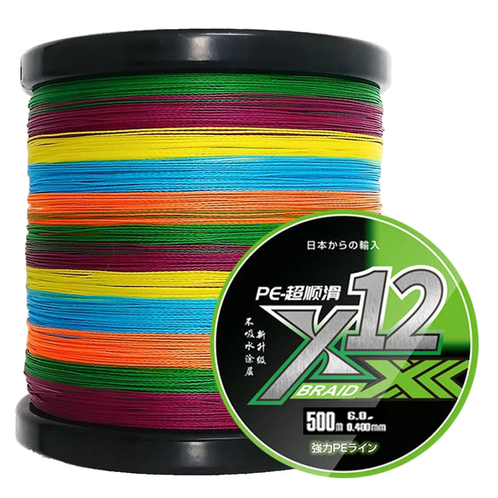 X12 Carp Fishing Line 300M 500M 1000M 12 Strands Braided Japan Multifilament PE Wire Super Strong Durable Smooth Tackle