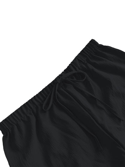 Dam Wide Leg Byxor Knälång – Elastisk Midja Dragsko Casual Vår/Sommar, 5 Färger S–XXL