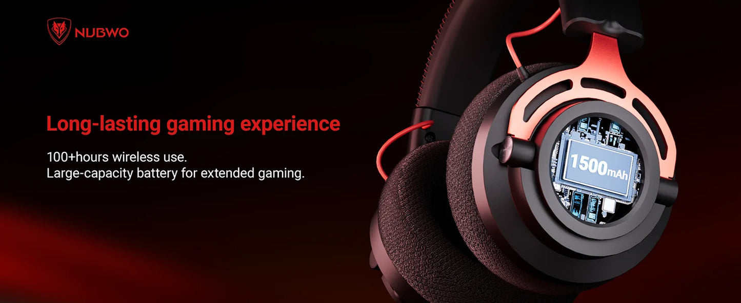 NUBWO G03 Trådlöst Gaming Headset – 3 Anslutningslägen 2.4GHz Bluetooth 3,5mm 50mm 100h ≤20ms CE/FCC PS5 PS4 PC Xbox Röd Grön