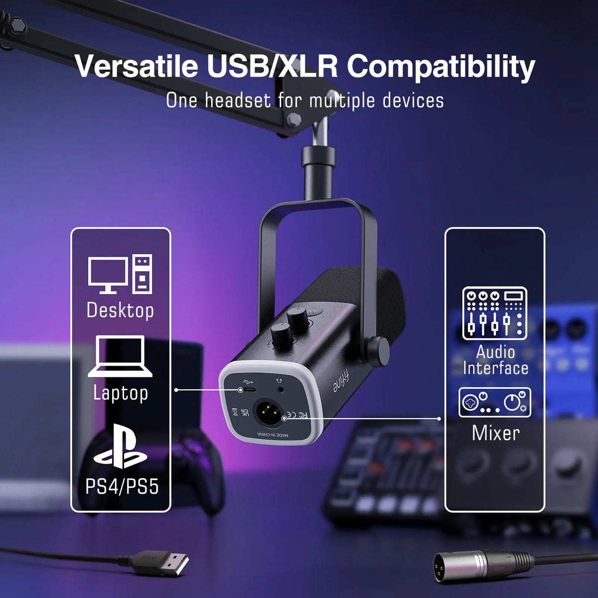 FIFINE AM8T USB/XLR-streamingmikrofon – dynamisk, RGB och hörlursutgång