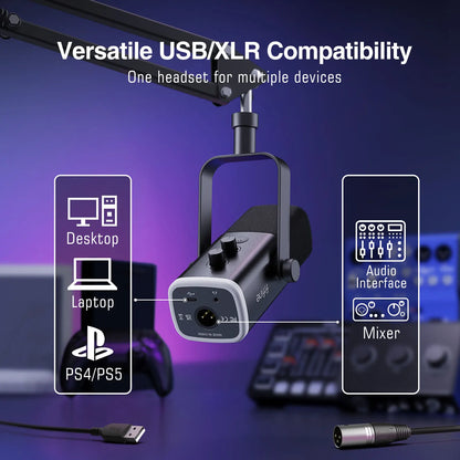 FIFINE AM8T USB/XLR-streamingmikrofon – dynamisk, RGB och hörlursutgång