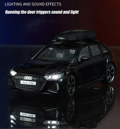 Audi RS6 Diecast Modellbil 1:32 – Ljud & Ljus 7 Dörrar öppnas Zinklegering CE Svart Grå Samlarmodell 2026