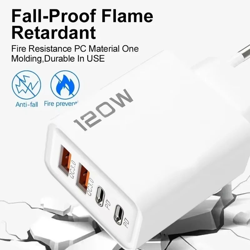 4-port USB-laddare med PD/QC3.0 – EU, US, UK och kabelvarianter