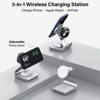 BONOLA 3-i-1 trådlös laddstation för iPhone, Apple Watch och AirPods