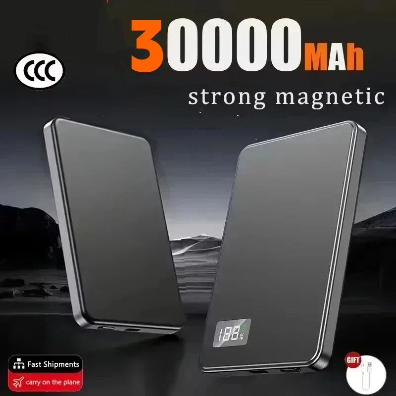 Lenovo Ultra-thin 500000mAh Mobile Power Bank For iPhone Xiaomi For MagSafe Magnetic Wireless Fast Charge Portable LED Display