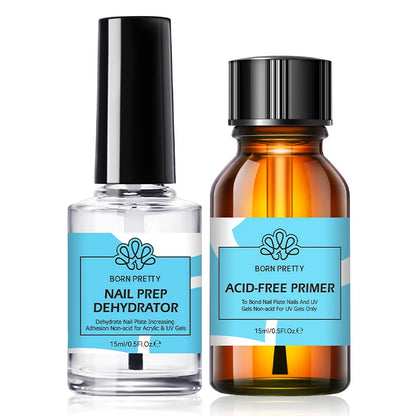 BORN PRETTY 2Pcs 15ml Nail Prep Dehydrator And ACID-FREE Primer Air Dry No Lamp Needed Nail Art Functional Gel Manicure Supplies