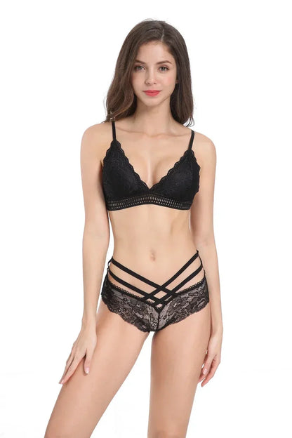 Women Sexy Lace Bra No Steel Ring Beauty Back Wrapped Chest Comfortable Deep V Brassiere Stretch Triangle Cup Padded Underwear