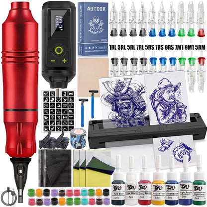 Tattoo Pen Machine Kit Tattoo Machine Pen Set with Wireless Power Supply Cartridge Needle Tattoo Accessories for Tattoo Beginner