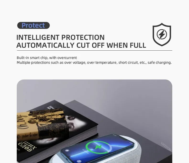 Wireless Charger Pad Phone Alarm Bedroom Lamp Night Light Desktop Clock Thermometer For iPhone 17 16 15 14 13 Fast Charging Dock