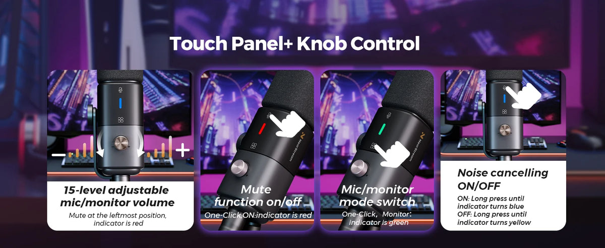 NearStream USB XLR Kondensatormikrofon med Bomarm Set för Streaming Podcast Studio
