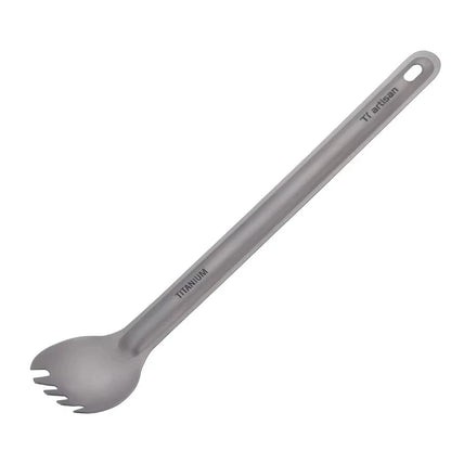 Tiartisan Titaniumsked & Spork – Ultralättviktig 15g, Långt Handtag, Frostad/Polerad, Camping