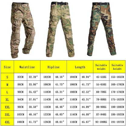 Multicam Tactical Pants +Pads Men Combat Trousers Work Camo Hunting Clothes Multi-pocket Breathable Wear-resisting Cargo Pants