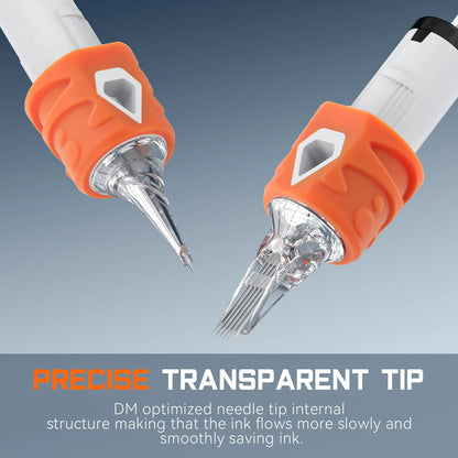 DM 20PCS Orange Cartridge Tattoo Needles RL RS RM M1 Disposable Sterilized Safety Tattoo Needle for Cartridge Machines Grips
