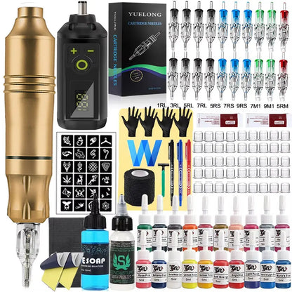 Wireless Tattoo Kit Rotary Tattoo Pen Machine 1200mAh Mini Battery Cartridge Needles Ink Set Permanent Makeup Tattoo Kits